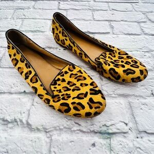 J. Crew Cora Leopard Print Flats Size 10 Calf Hair Loafer Shoes Black Tan